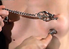 Pretty Bdsm Sub Dominated With Nipples Clamps, Flogger And Whip