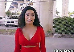 Sexy Aaliyah Hadid bounces her natural tits in hard car sex