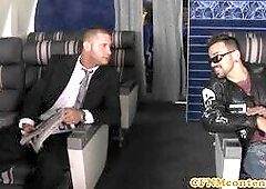 Busty CFNM stewardesses banged doggystyle in airplain fourway