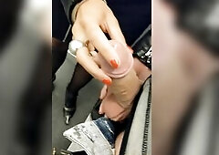 mother I'd like to fuck empties hubby's penis in her hot pants in the elevator