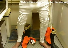 nlboots - dark boots orange socks white lengthy johns