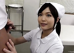 With a ardent suck of his thick manhood, the racially Oriental nurse assists the patient in releasing his load