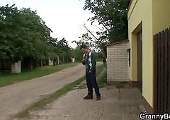 Banging old blonde woman from behind