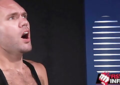 Tattooed men in leather bondage: Andrew Delta dominates with spanking and bareback strapon