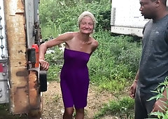 Outdoor interracial with granny