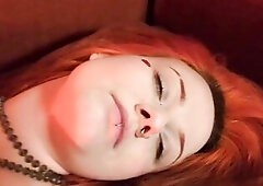 Redhead punk hotty playing, drinking champagne and masturbating - can u assist her cum?