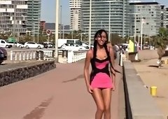 trashy latina skank flashes in public before steamy sex