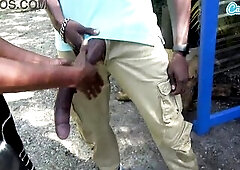 GIANT BBC! Large Ebony Rod Flash at Public Bus Stop