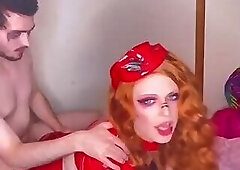 Fancy dress and sucking my friend's cock