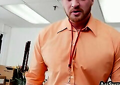 Office hunk barebacked by his boss after blowjob session