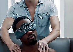 Sportswoman with glasses anal fucked by buff ebony in missionary position