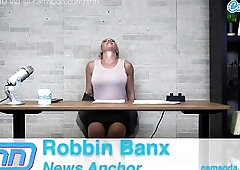 Camsoda News Network mother I'd like to fuck Reporter Reads out News as this babe Rides the Sybian