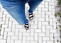 ebony flatforms and slender jeans