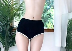 Small titted brunette teen fingering on the bed