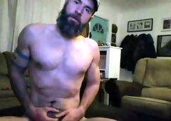 Unshaved Jock Wanks Off His Long Beefstick and Slurps Spunk