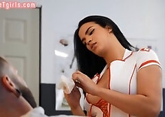 Latin transgender MILF nurse in pantyhose gets raw fucked by patient after check-up