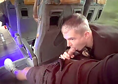 Oral job from a stranger on the bus and a thick jizz shot in a motel
