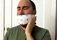 Gagged taped mouth, sweaty socks sniffing, sweat fetish