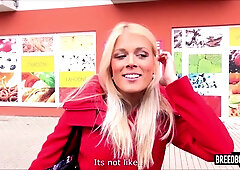 Sexy blond gets large dick in the BreedBus