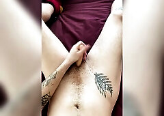 Lascivious FTM with lengthy nails jerks off with dick extender toy