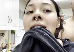 fucking her hard in doggy when she's cooking in the kitchen