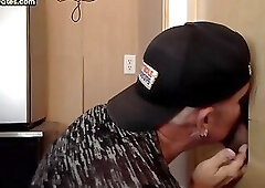 Gloryhole mature DILF mouth spermed after giving bj