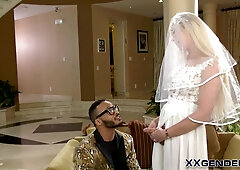 Breasty TS brides hard interracial butt bang gets coarse as shes pumped from behind