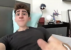 Cute Anime Cartoon Boy Guy Jerks his Cock and Cums on his Face