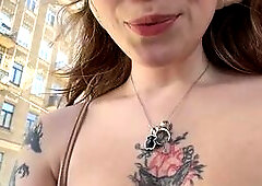 Tattooed Redhead Teases on Public Bus