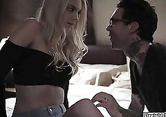 Stalker tricks blonde babe into fucking