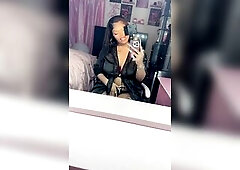 Freaky Ebony Trans Angel Wanking Her BBC In The Mirror & Busting 2 Creamy Nuts
