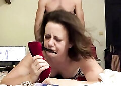 1637 - Salope Blanche, String et Corset, Pantalon Spandex, Talons, Pipe, POV, Levrette