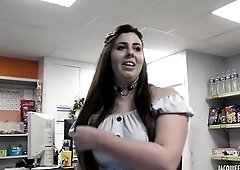 Aude large breasted employee is sodomized at the back of the store