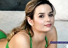 HelenWaldorf in a Green Bikini Just Teasing Around on the Couch
