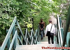 Muscled chocolate hairy man satisfies his stud