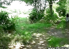 Frenchie fucks jock deep outdoors