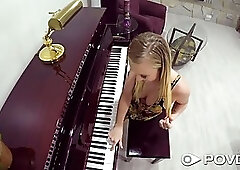 Instead of having a piano class, adorable blonde babe is having wild sex with her professor