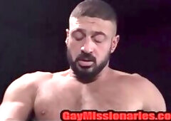 Sweaty bear and his submissive twink