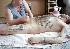 instead of a massage, this babe jerks off my dick