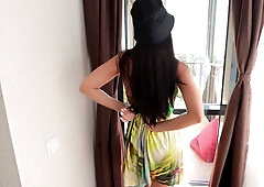 Dark-haired beauty rides and receives deep creampie from toned lover at home