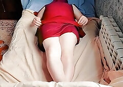 Playful sissy Ketty enjoys tea from a fancy porcelain bowl