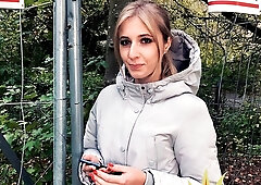 Gorgeous lady with nice long legs Andy Star takes a big cock in her mouth