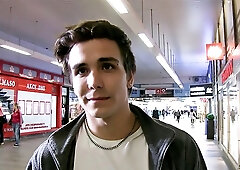 Charming brunette guy takes a huge facial right here