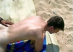 Interracial raw three-some On in nature's garb Beach