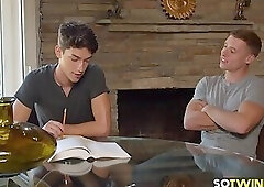 Cute twink gets to feel hunk tutors cock inside his ass