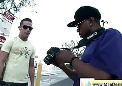 Cute tattoo guy invited by black guy