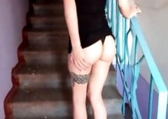 Sexy Girl Deep Blowjob On Staircase - Public Sex Joi