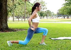 Cute brunette with round ass Aubrey Rose jumps on a big penis