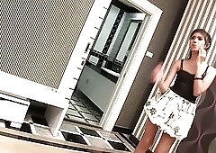 Flat chested ladyboy Mac pulls out her she cock solo