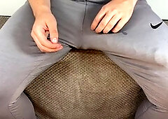 Enormous dick unloads freely in trousers